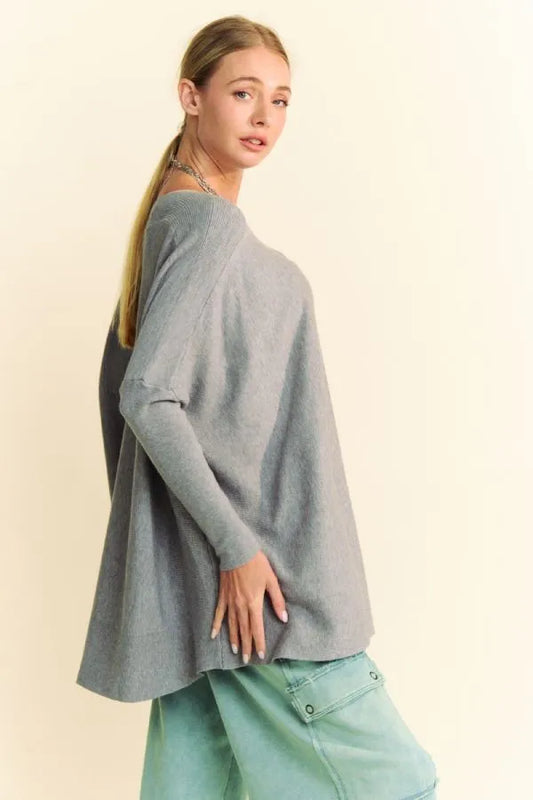 Davi & Dani Round Neck Dropped Shoulder Long Sleeve Knit Top 1c9f12b3-963e-4db4-8539-96c47dabe7d0-Max