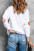 White Cute Halloween Pumpkin Sequins Patch Graphic Sweatshirt 1caa8b0ffb71bd90