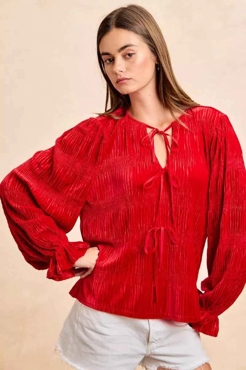 BiBi Christmas Theme Velvet Bow Tied Top With Neck Drop RED 1caaa49fa37f40ec9c9e8af603219ee8-Max-Origin