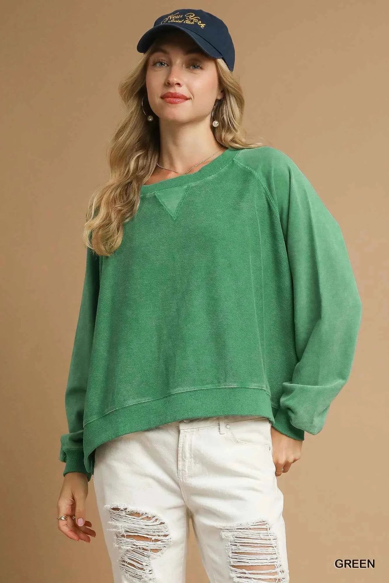 Umgee Mineral Wash French Terry Sweatshirt Green 1cb649a8-355a-480f-9ec5-a0e42a3e2c85-Max-Origin