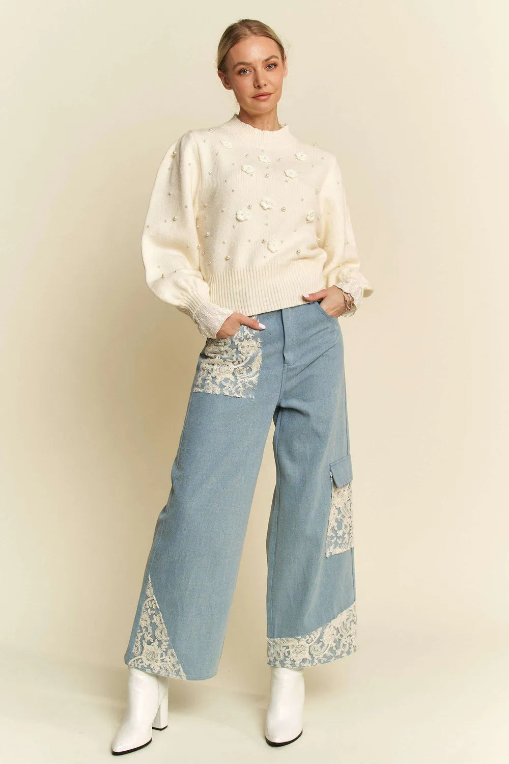 Davi & Dani Lace Applique Wide Leg Jeans 1cbc8604-9e6c-495d-91fe-3b50ec93a69e-Max