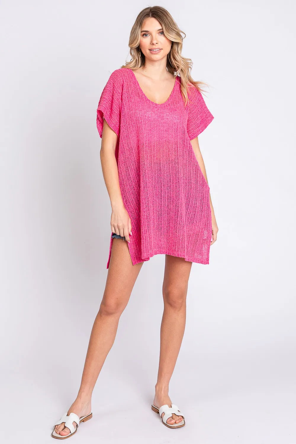 GeeGee Short Sleeve Side Slit Knit Cover Up Dress 1cbf5f27-f438-419d-9e7d-aabdad30ff87-Max