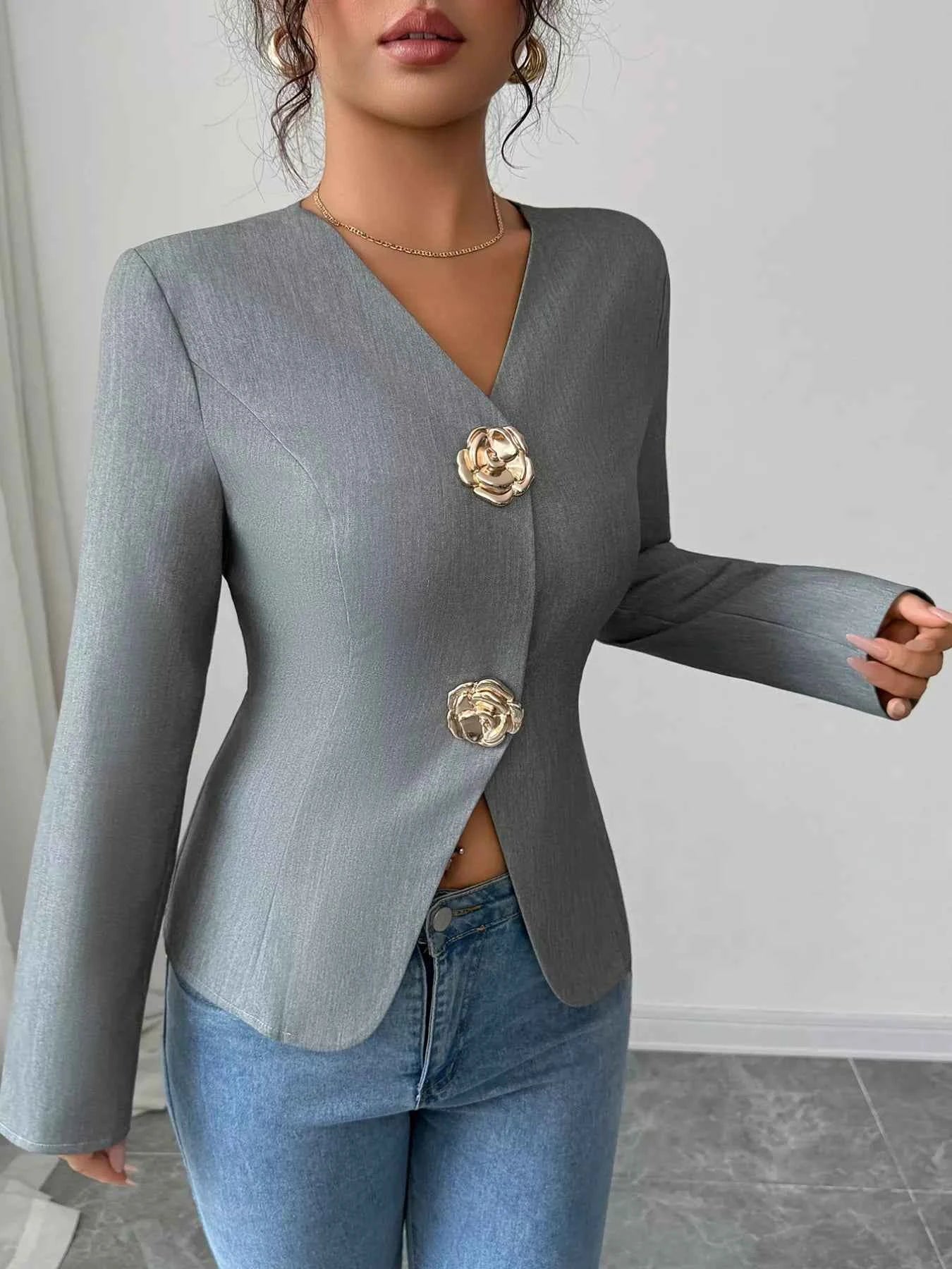 Flower Button Long Sleeve Blazer 1cc029a3-443f-4c74-9bdf-83cd1f88191a-Max-Origin