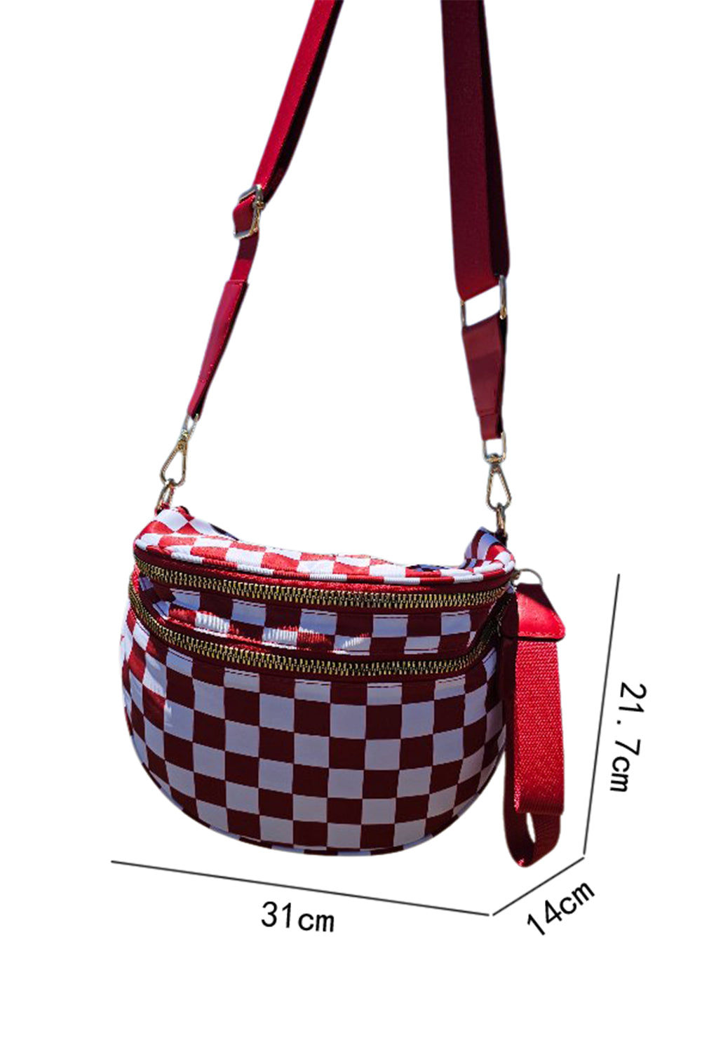 Pink Checkered Print Wide Strap Large Crossbody Bag Fiery Red ONE SIZE Shell:100%Polyester+Lining:100%Polyester 1cca0699ba3bae70
