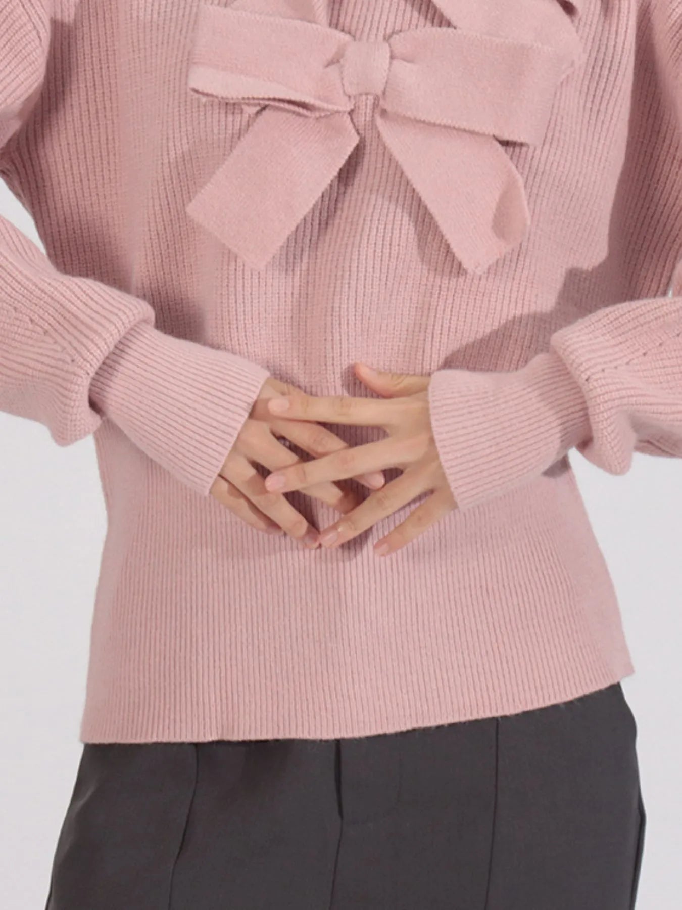 Bow Front Turtleneck Long Sleeve Sweater 1ccd6942-7fd2-4a74-8153-0ef7e4e6df46-Max-Origin