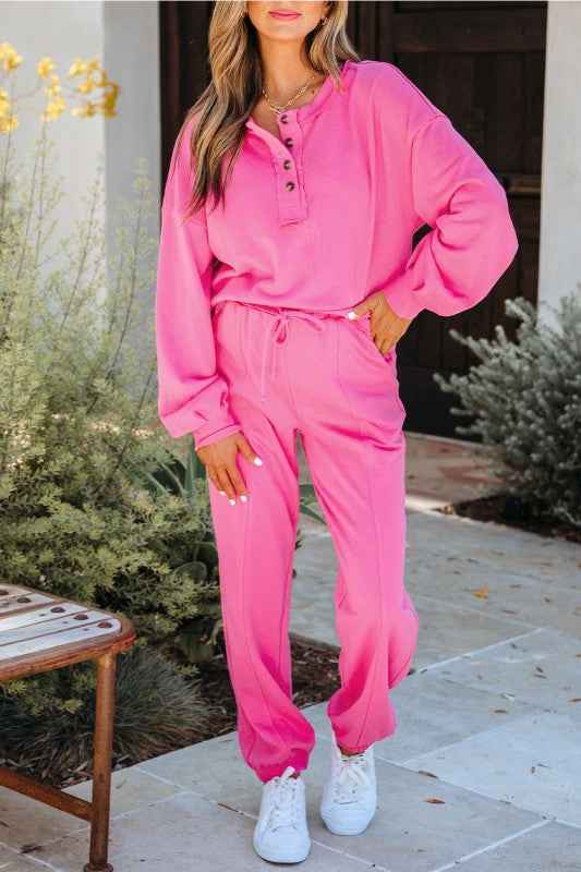Solid Half-Button Pullover and Jogger Pants Set 1cd54b6f-8432-4900-975c-68d2f57e2f3b