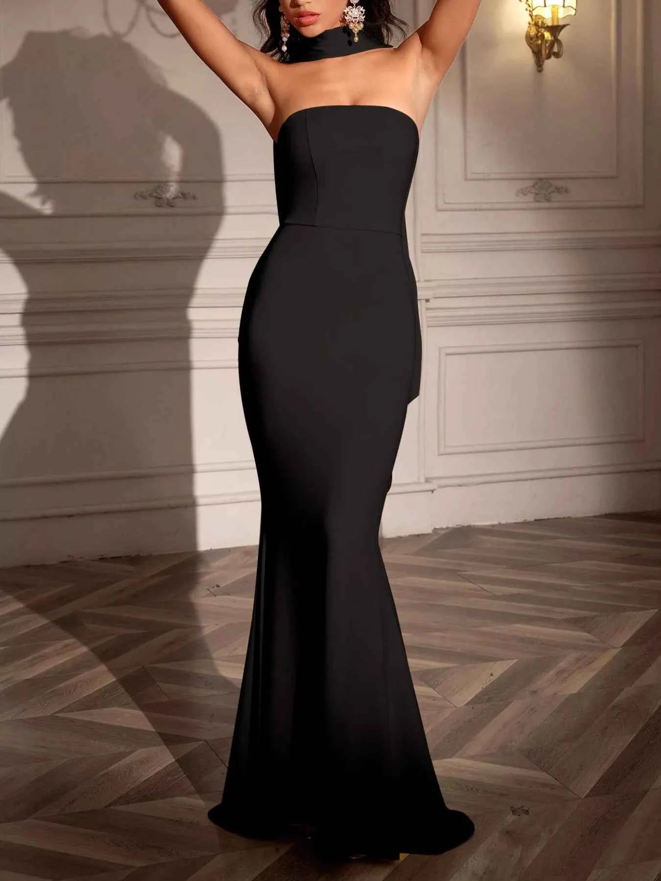 Tube Mermaid Maxi Dress with Scarf Detail 1cda3d78bd6c4052912956665456b0be-Max-Origin