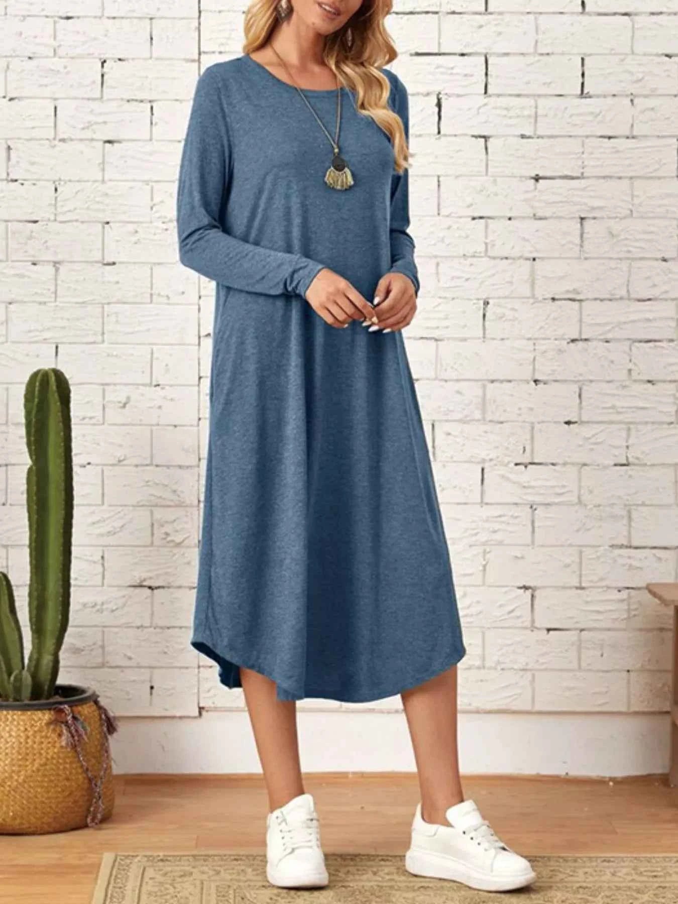 Casual Long Sleeve Pocket Midi Dress 1cdb9e9d-da7f-4767-9ee8-4c0fe129c8da-Max-Origin