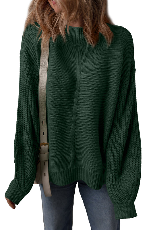 Mist Green Solid Color Front Seam Drop Shoulder Loose Sweater 1ce4fa8b1fcb52ad