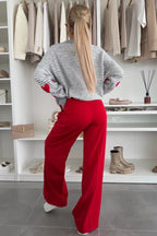 Rose Stripe Contrast Heart Pattern Valentine Knit Sweater 1ce51d46128825ec