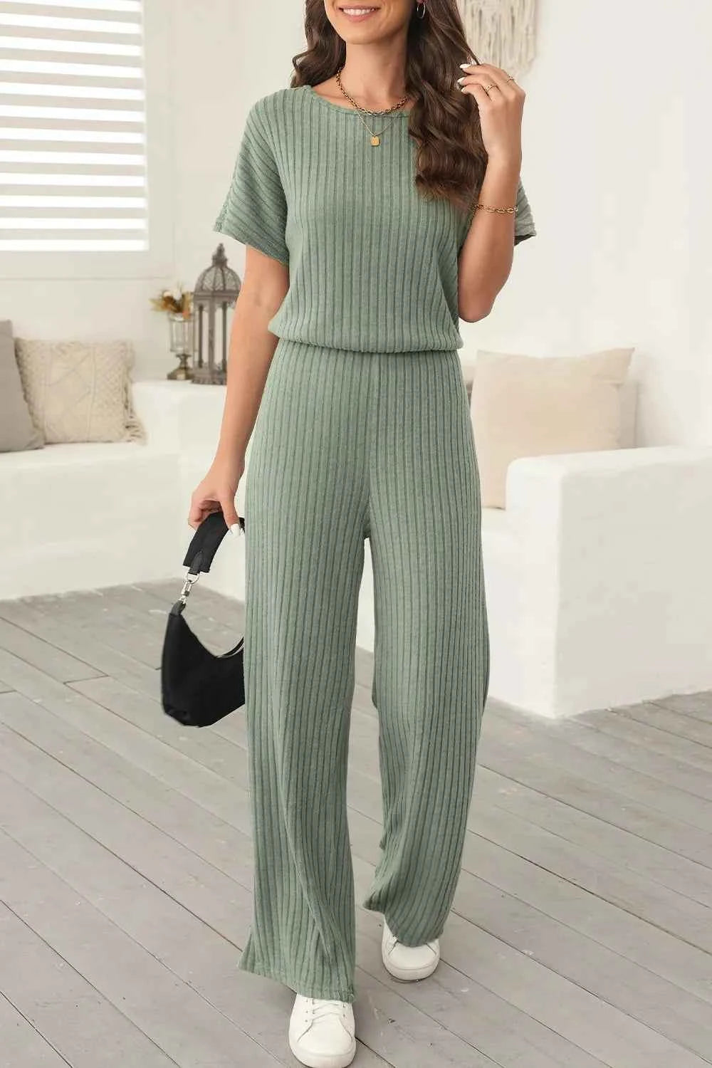 Ribbed Short Sleeve Wide Leg Jumpsuit Sage 1ce88bf7-f2b2-4ff1-8651-811bc9e1fffe-Max-Origin