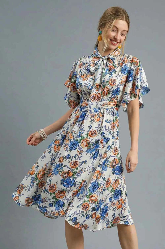Umgee Floral Print Flutter Sleeve Dress Royal Blue 1cec05d6-f95c-4309-829c-c3ced58ad4e7-Max-Origin