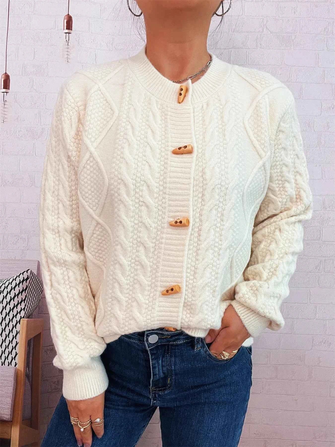 Cable Knit Button-Up Cardigan