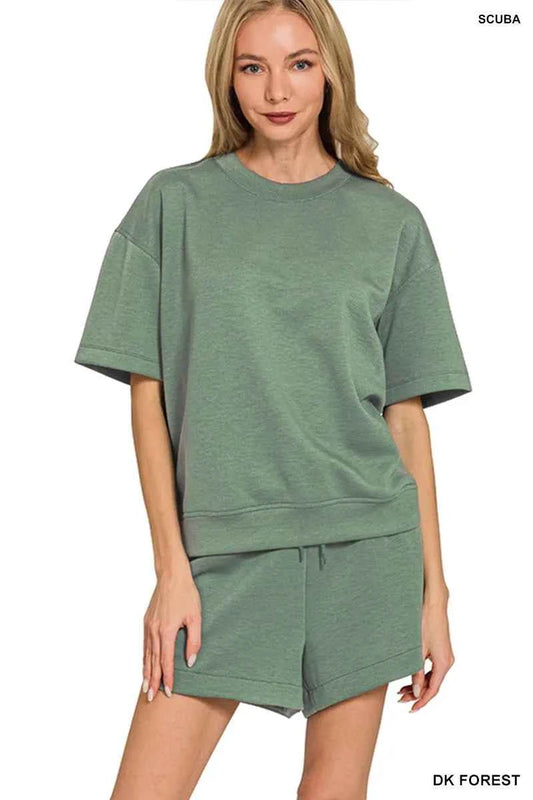 Zenana Scuba Short Sleeve Top & Shorts Set DK FOREST 1cfbe95cb20d4766993b6508e53b6871-Max-Origin