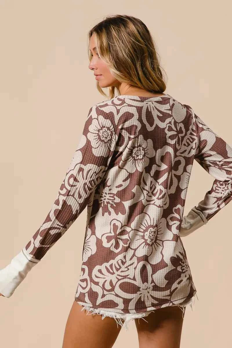 BiBi Flower Printed Waffle Thumb Opening Top 1cfcd3e3beb54ccb8a21cfdbb9855ed5-Max-Origin