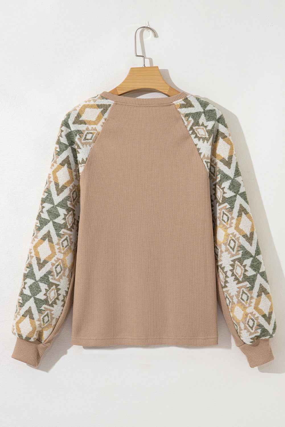 Smoke Gray Waffle Patchwork Geometric Raglan Sleeve Top 1cfd9c1ad5f1c109