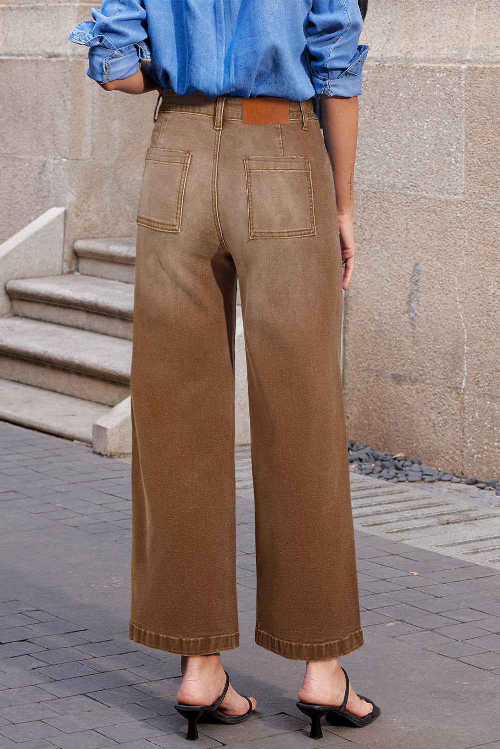 Brown Minimalist Patch Pocket High Waist Shift Jeans 1d05cfd9d970a17c