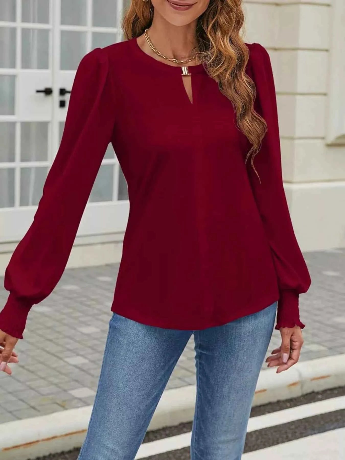 Long Sleeve Keyhole Neck Blouse 1d181a6ea8ed49f5ba0b024f9789836f-Max-Origin