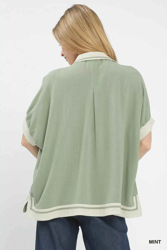 Linen Button Front Top with Contrast Piping 1d1f55e1-be2a-4c4c-bb45-f0e6643d3c71-Max-Origin