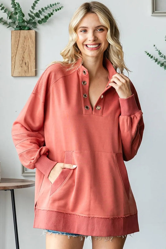 Grommet Split Neck Kangaroo Pocket Sweatshirt 1d27e776-a1f9-493c-8274-9aff972298e8-Max