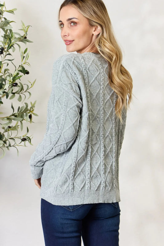 Cable Knit Round Neck Sweater 1d321a18-9fa2-425a-9e1f-aba27107fe51-Max