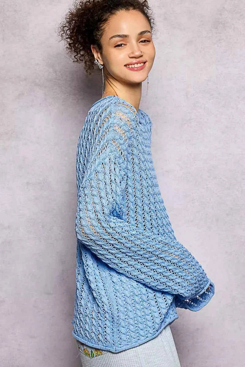 POL Openwork Round Neck Knit Top with Shiny Detail 1d322b75-3b27-4857-9255-0273c91dd0f1-Max-Origin