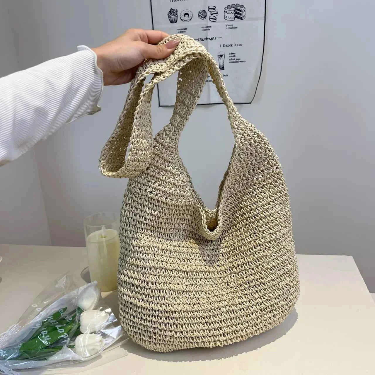 Woven Straw Hobo Shoulder Bag Beige onesize 1d37fad245ae4403a9a638d20212be37-Max-Origin
