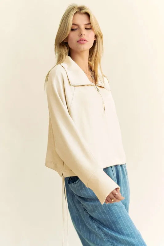 Drawstring Hem Half Zip Raglan Sleeve Sweatshirt 1d39b093-1b30-4b90-8d32-5e177a2e77c2-Max