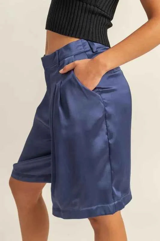 HYFVE High-Waist Pleated Satin Shorts 1d3b1414-acf3-40d8-b743-858438158e86-Max