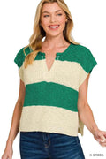 Zenana Split Neck Sleeveless Stripe Sweater K GREEN 1d55d6da45834070bb7dafb9972e1bc0-Max-Origin