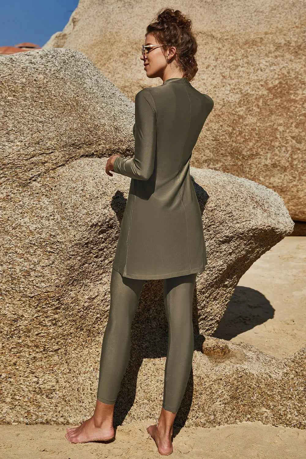 Slit Mock Neck Long Sleeve Top and Pants Swim Set 1d6191c8-ed7b-42d0-9272-71a6057546e5-Max
