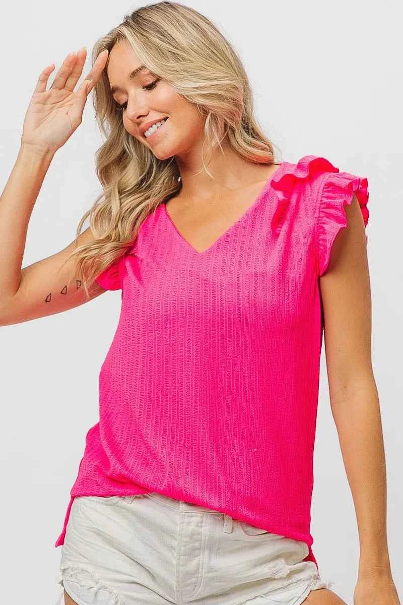 Layered Ruffles Armhole V-neck Rib Textured Top 1d645fcd1e1a4a3a8dee1cbe81c15f05-Max-Origin