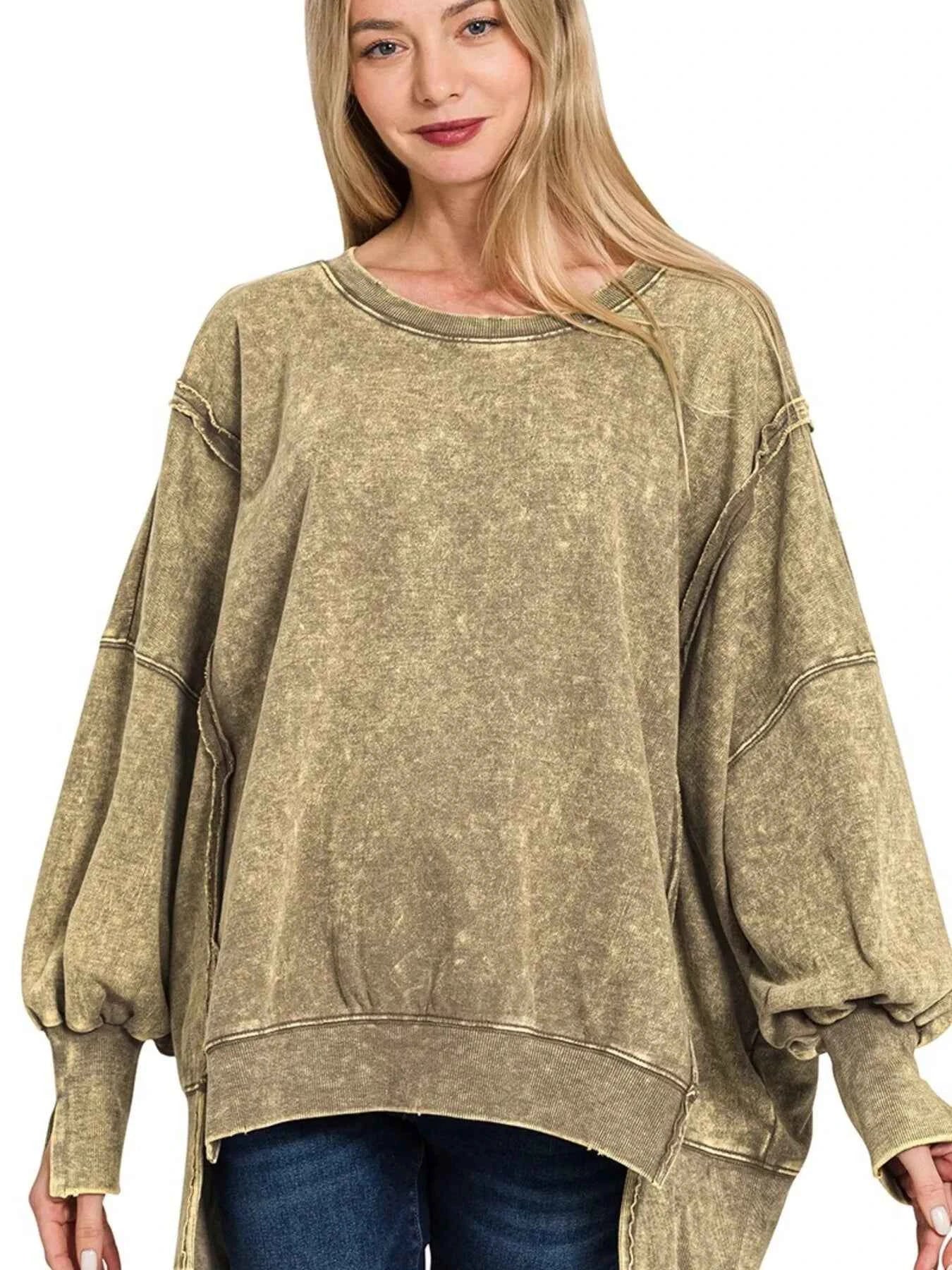 Zenana Acid Wash Exposed-Seam High Low Sweatshirt MOCHA 1d6a79d373fa45a28ab158b64bea3063-Max-Origin