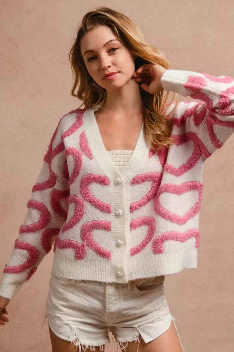 BiBi Textured Heart Buttoned V Neck Cardigan 1d6aecf01fdd45d49dadf2fcba4652b6-Max-Origin