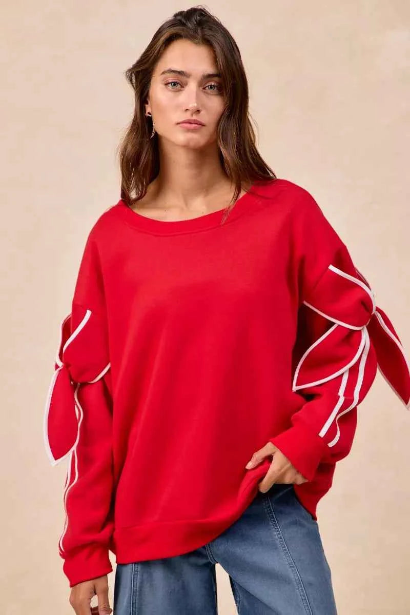 BiBi Bow Detail Sleeves Fleece Sweatshirt 1d6b0069-2764-4e11-abc1-87c3ef451318-Max-Origin