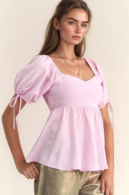 Solid Elastic Peplum Puffed Sleeves Blouse 1d7aceb34bba4d49a1ab62c44bffc741-Max-Origin