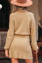 Solid High Neck Sweater and Pleated Mini Skirt Set 1d844689-8da1-4b66-b7b6-075426e198e7