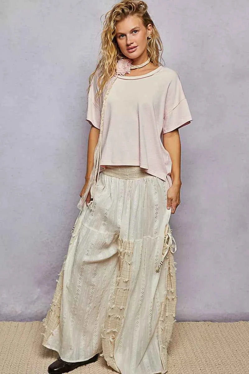 POL Round Neck Short Sleeve T-Shirt with High Low Hem 1d8b6620-008c-403d-85be-b6ef7fe6a4d0-Max-Origin