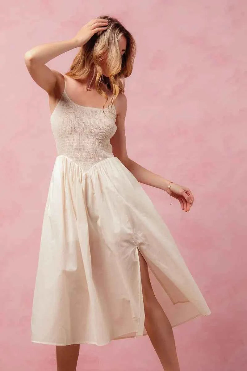 SO ME Smocked Sleeveless Casual Everyday Dress With Slit CREAM 1d8d4d928be845f6a80ca63bf5c590e3-Max-Origin