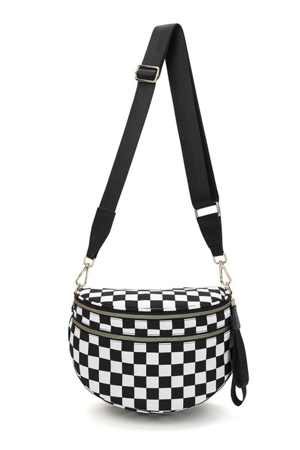 White Checkered Print Wide Strap Large Crossbody Bag 1d8fcef3fb9e759f