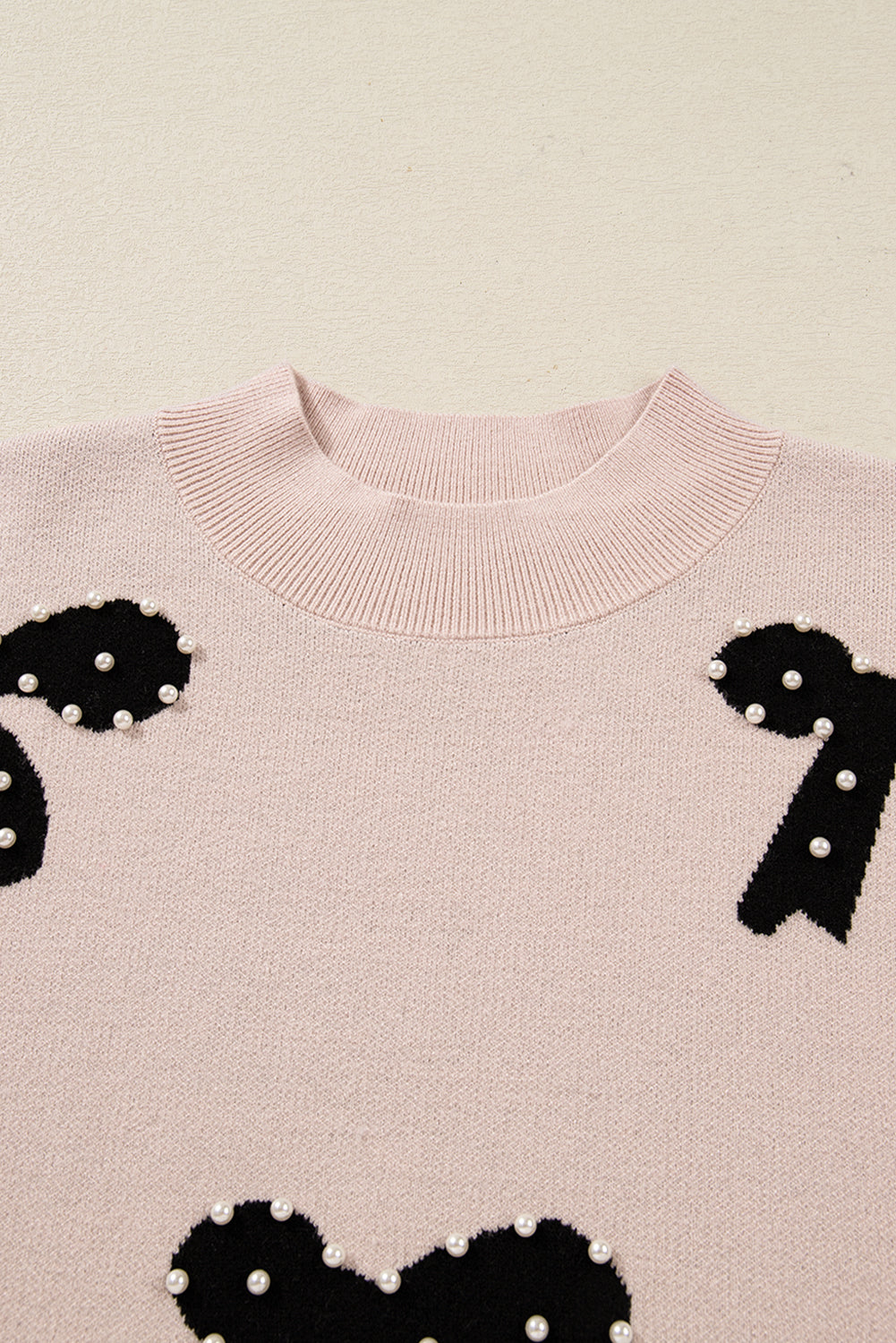 Smoke Gray Pearl Embellished Bow Pattern Loose Sweater 1d93a98d86523361