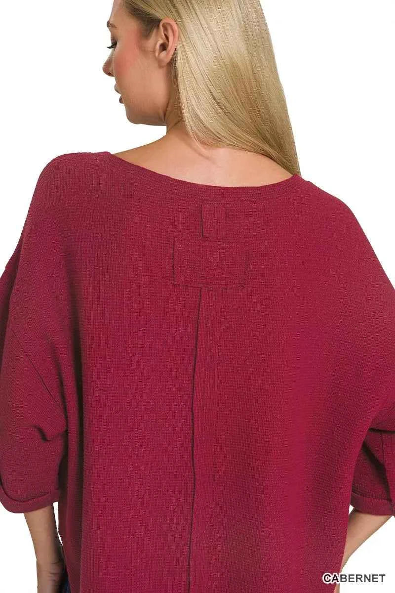 Zenana Double Knit Exposed Seam Curved Hem Top 1d95609506694cd5836418a5f48d92a8-Max-Origin