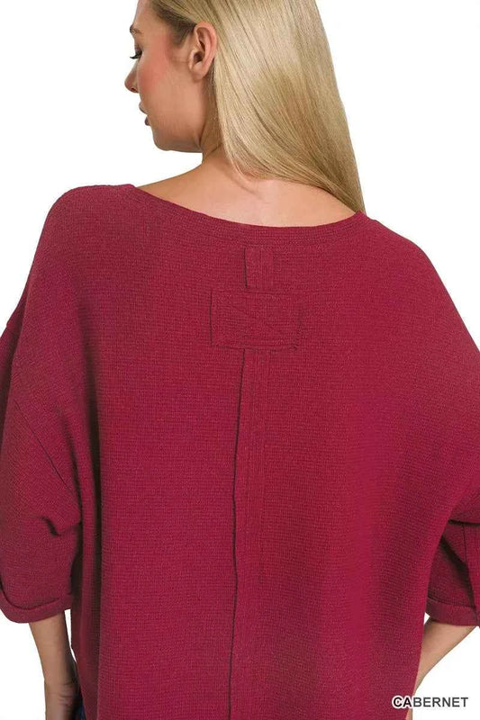Double Knit Exposed Seam Curved Hem Top 1d95609506694cd5836418a5f48d92a8-Max-Origin
