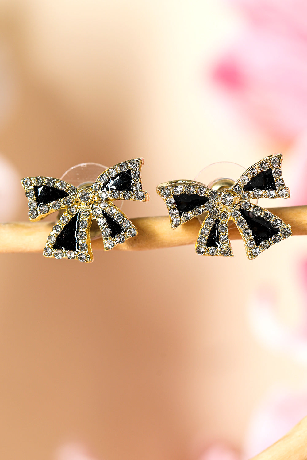 Black Rhinestone Bowknot Stud Earrings Black ONE SIZE 100%Alloy 1d9c65fcc4c249ae