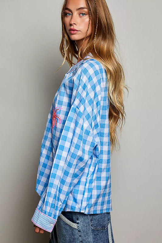 Gingham Embroidered Palm Tree Blouse 1dab8d4d-6afe-43b8-a49f-cc2019766c14-Max-Origin