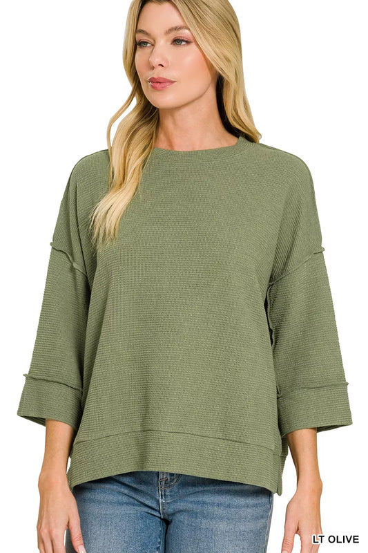 Double Knit 3/4 Sleeve Top LT OLIVE 1dacc6a3-b84f-473c-a983-c1aa7ff8d000-Max-Origin