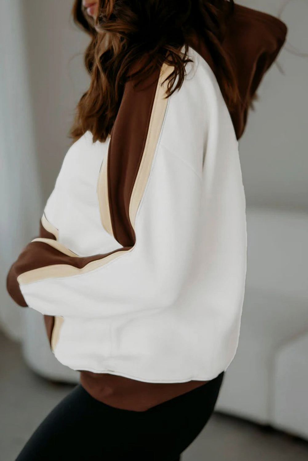 Coffee Colorblock Kangaroo Pocket Long Sleeve Hoodie 1db9f5d01c6b2ac3