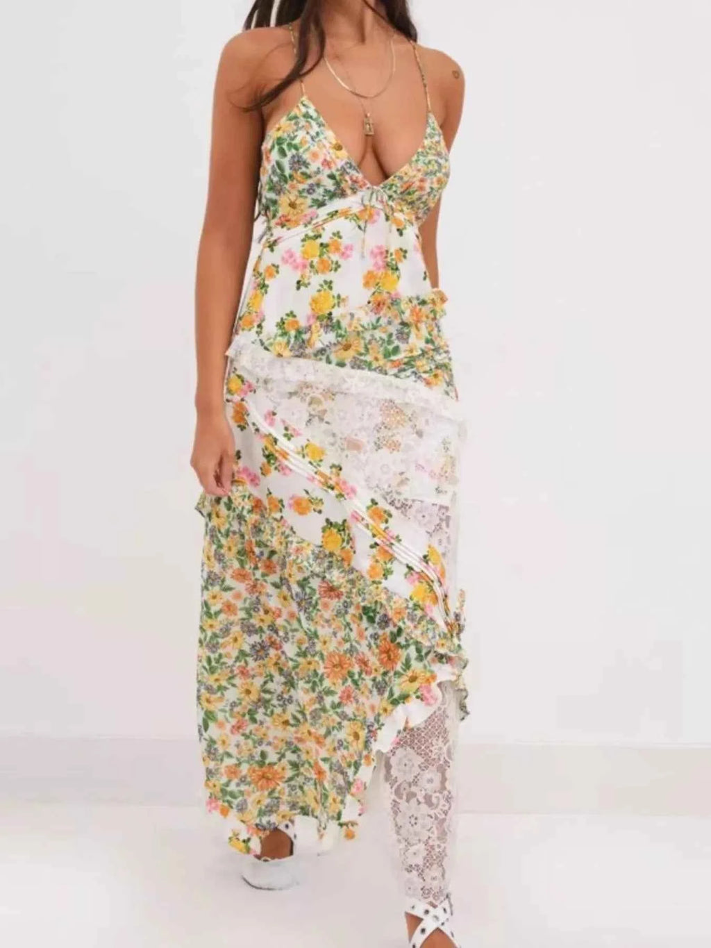 Lace Detail Ruffled Floral V-Neck Maxi Dress 1dc34f4e-479a-42fd-83e5-804352e01812-Max-Origin