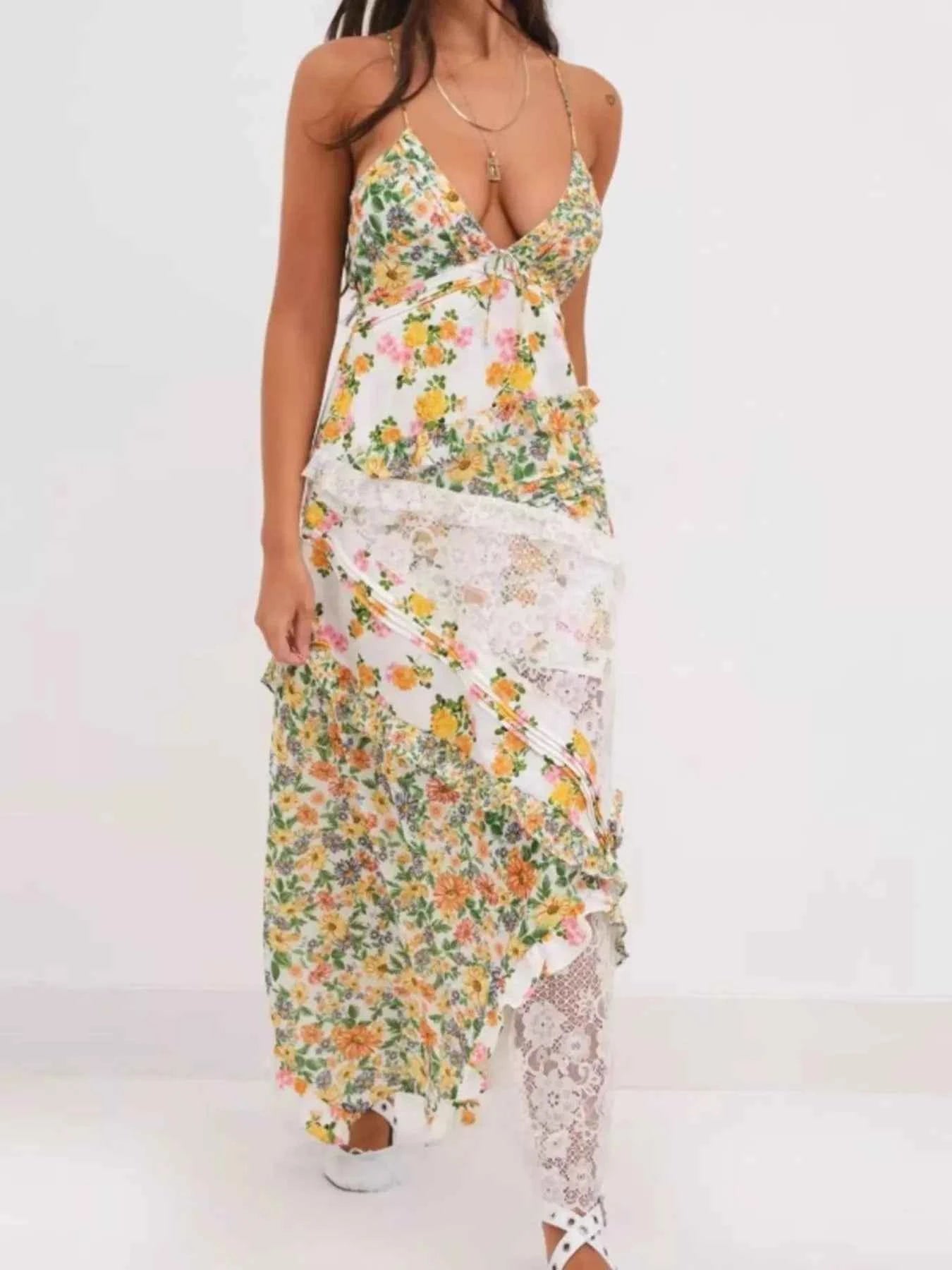 Lace Detail Ruffled Floral V-Neck Maxi Dress 1dc34f4e-479a-42fd-83e5-804352e01812-Max-Origin