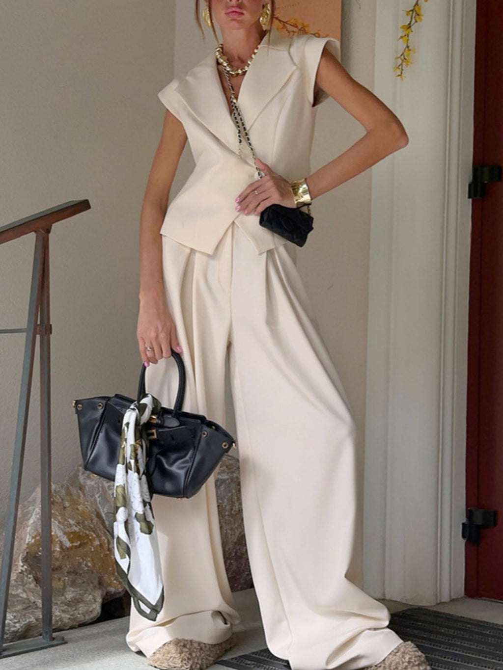 One Button Blazer & Wide Leg Pants Set 1dc4b859-b676-4364-872e-d5eccb4c9dda-Max